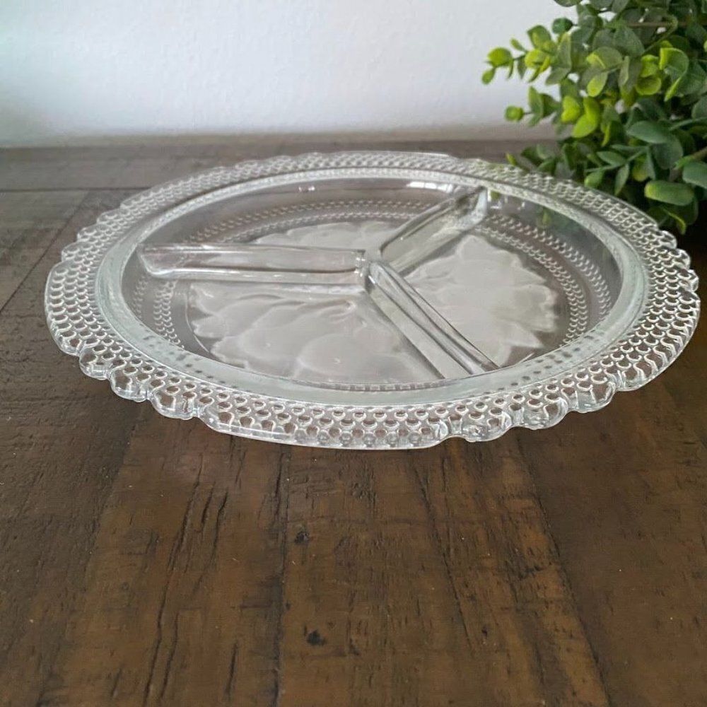 Vintage Clear Frosted Glass Divided Relish Dish Pear Pattern - Picture 2 of 4